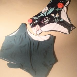 two piece swimsuit, dark teal, size medium